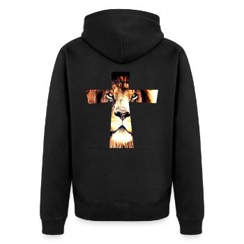 löwe Kreuz Geschenkidee Geburtstag - Unisex Premium Bio Zip Hoodie - Schwarz - Hinten - Nico (187cm)