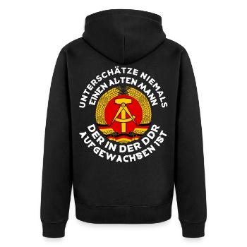 DDR LUSTIG GESCHENK GEBURTSTAG - Unisex Premium Bio Zip Hoodie - Schwarz - Hinten - Nico (187cm)