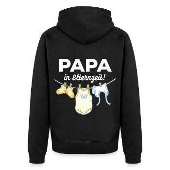 PAPA MACHT DAS schon! GESCHENKIDEE elternzeit - Unisex Premium Bio Zip Hoodie - Schwarz - Hinten - Nico (187cm)