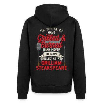 Witziges Grillen BBQ Griller Shirt - Unisex Premium Bio Zip Hoodie - Schwarz - Hinten - Nico (187cm)