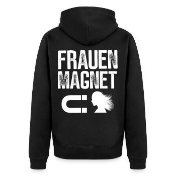 FRAUEN MAGNET GESCHENKIDEE LUSTIG MACHO - Unisex Premium Bio Zip Hoodie - Schwarz - Hinten - Nico (187cm)