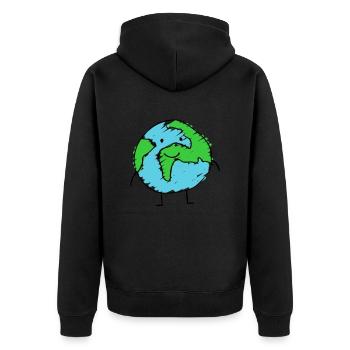 Welt - Zeichnung - Unisex Premium Bio Zip Hoodie - Schwarz - Hinten - Nico (187cm)