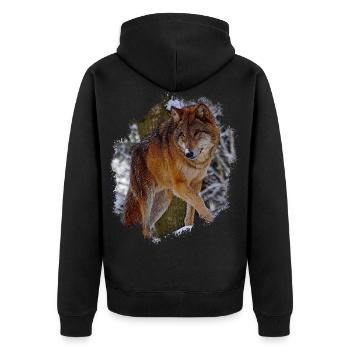 wolf - Unisex Premium Organic Zip Hoodie - black - Back - Nico (187cm)