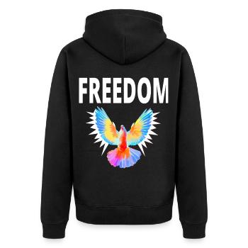freedom Yog Freiheit George Geschenkidee - Unisex Premium Bio Zip Hoodie - Schwarz - Hinten - Nico (187cm)