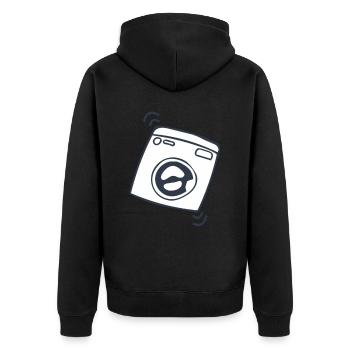 Waschmaschine - Unisex Premium Bio Zip Hoodie - Schwarz - Hinten - Nico (187cm)