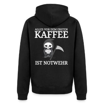 lustiger Kaffee Spruch Coffee Sprüche Cafe Tod - Unisex Premium Bio Zip Hoodie - Schwarz - Hinten - Nico (187cm)