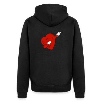 dabbendes Herz, dabbing heart - Unisex Premium Bio Zip Hoodie - Schwarz - Hinten - Nico (187cm)