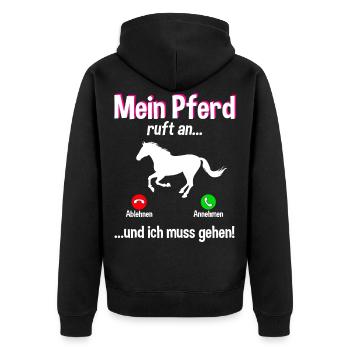 Lustiges Pferde Pferd Reiten Reiterin Geschenk - Unisex Premium Bio Zip Hoodie - Schwarz - Hinten - Nico (187cm)