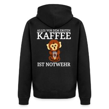 lustiger Kaffee Spruch Käffchen - Unisex Premium Bio Zip Hoodie - Schwarz - Hinten - Nico (187cm)