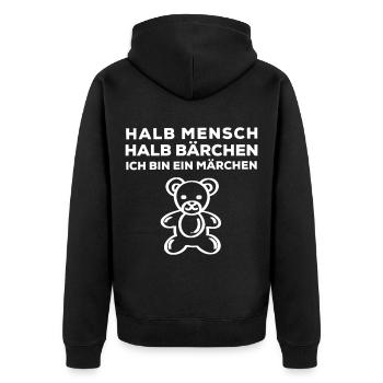 Halb Mensch Halb Bärchen .Märchen Geschenk - Unisex Premium Bio Zip Hoodie - Schwarz - Hinten - Nico (187cm)