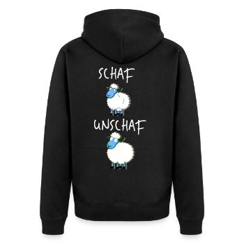 Schaf Unschaf Tier Lustig Geschenkidee - Unisex Premium Bio Zip Hoodie - Schwarz - Hinten - Nico (187cm)