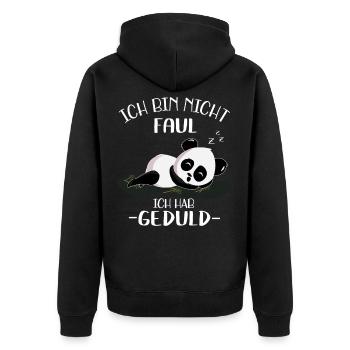 Ich bin nicht Faul ich hab Geduld - Unisex Premium Bio Zip Hoodie - Schwarz - Hinten - Nico (187cm)