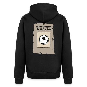 wanted Football will Fußball Fussball Soccer Ball - Unisex Premium Bio Zip Hoodie - Schwarz - Hinten - Nico (187cm)