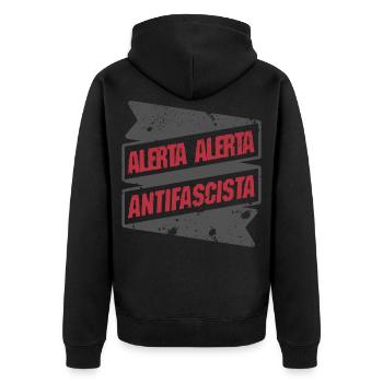 alerta alerta antifascista - Unisex Premium Bio Zip Hoodie - Schwarz - Hinten - Nico (187cm)