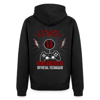 13. Geburtstag Gaming Geschenkidee Spruch Level 13 - Unisex Premium Bio Zip Hoodie - Schwarz - Hinten - Nico (187cm)