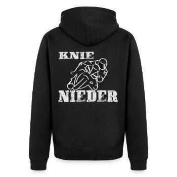 Knie Nieder- Knie Schleifer Motorradfahrer - Unisex Premium Bio Zip Hoodie - Schwarz - Hinten - Nico (187cm)