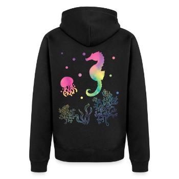Hippocampe et méduse couleurs arc-en-ciel - Veste à capuche bio Premium Unisexe - noir - Dos - Nico (187cm)
