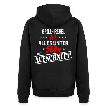Grill-Regel #1 alles unter 500g ist Aufschnitt - Unisex Premium Bio Zip Hoodie - Schwarz - Hinten - Nico (187cm)