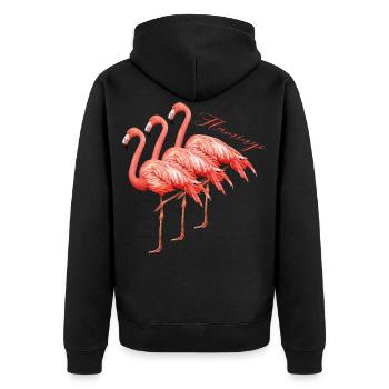 Flamingo flamants roses oiseaux d’eau - Veste à capuche bio Premium Unisexe - noir - Dos - Nico (187cm)