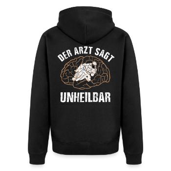 Der Arzt Sagt Unheilbar Motorrad Motorradfahrer - Unisex Premium Bio Zip Hoodie - Schwarz - Hinten - Nico (187cm)