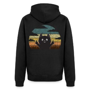 Lustige Katze Mittelfinger Vintage - Unisex Premium Bio Zip Hoodie - Schwarz - Hinten - Nico (187cm)