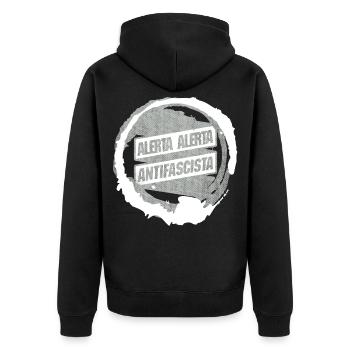ALERTA ALERTA ANTIFASCISTA PROTEST - Unisex Premium Bio Zip Hoodie - Schwarz - Hinten - Nico (187cm)