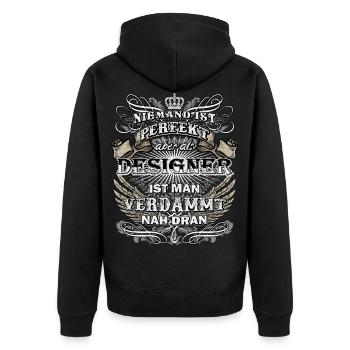 Personne n'est parfait - profession de designer - Veste à capuche bio Premium Unisexe - noir - Dos - Nico (187cm)