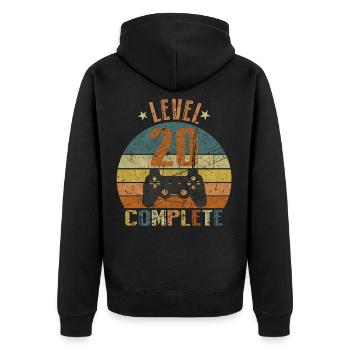 20. Geburtstag Gamer lvl 20 Jahre Geschenk - Unisex Premium Bio Zip Hoodie - Schwarz - Hinten - Nico (187cm)