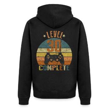 30. Geburtstag Gamer lvl 30 Jahre Geschenk - Unisex Premium Bio Zip Hoodie - Schwarz - Hinten - Nico (187cm)