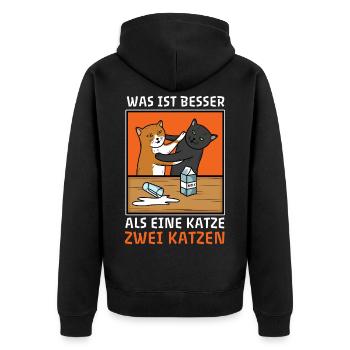 Was ist besser als eine Katze zwei Katzen Spruch - Unisex Premium Bio Zip Hoodie - Schwarz - Hinten - Nico (187cm)