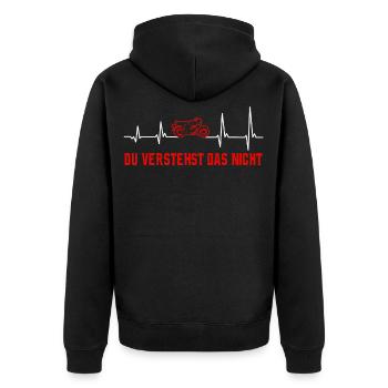 Herzschlag Moped S51 Simson Ossi Simsonfan Zweitak - Unisex Premium Bio Zip Hoodie - Schwarz - Hinten - Nico (187cm)