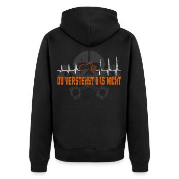 Motorrad Herzschlag Chopper Custom retro Geschenk - Unisex Premium Bio Zip Hoodie - Schwarz - Hinten - Nico (187cm)