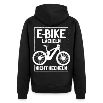 E-Bike Rentner lächeln hecheln - Unisex Premium Bio Zip Hoodie - Schwarz - Hinten - Nico (187cm)