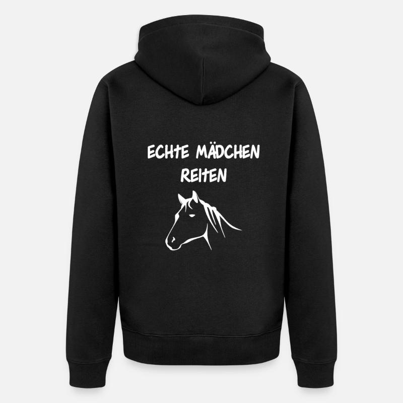Echte Mädchen reiten - Unisex Premium Bio Zip Hoodie - Schwarz