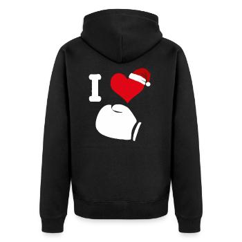 Boxhandschuh Boxhandschuhe Weihnachten Boxen Boxer - Unisex Premium Bio Zip Hoodie - Schwarz - Hinten - Nico (187cm)