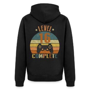 16 Geburtstag Gamer 16 Jahre Geschenk - Unisex Premium Bio Zip Hoodie - Schwarz - Hinten - Nico (187cm)