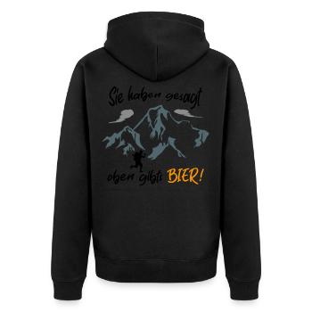 Sie haben gesagt oben gibts Bier - Unisex Premium Bio Zip Hoodie - Schwarz - Hinten - Nico (187cm)