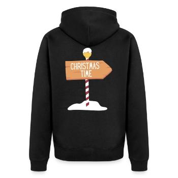 Christmas Time - Wegschild - Unisex Premium Bio Zip Hoodie - Schwarz - Hinten - Nico (187cm)