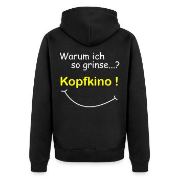 Lustige Sprüche Kopfkino Denken Bilder im Kopf - Unisex Premium Bio Zip Hoodie - Schwarz - Hinten - Nico (187cm)