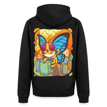 Sweet butterfly and the city - Unisex Premium Organic Zip Hoodie - black - Back - Nico (187cm)