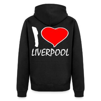 I LOVE LIVERPOOL - Unisex Premium Bio Zip Hoodie - Schwarz - Hinten - Nico (187cm)