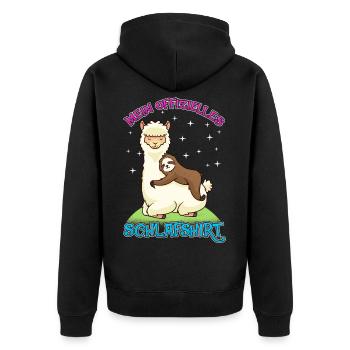 Alpaka Schalfshirt - Unisex Premium Bio Zip Hoodie - Schwarz - Hinten - Nico (187cm)