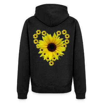 Sonnenblumenherz, Sonnenblume, Sonnenblumen, Herz - Unisex Premium Bio Zip Hoodie - Schwarz - Hinten - Nico (187cm)
