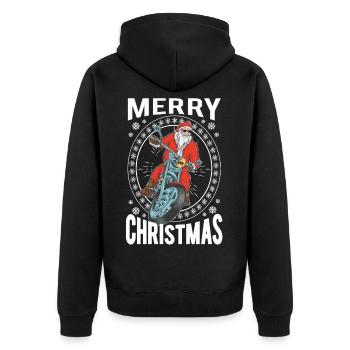 Merry Christmas Santa Claus Motorrad - Unisex Premium Bio Zip Hoodie - Schwarz - Hinten - Nico (187cm)