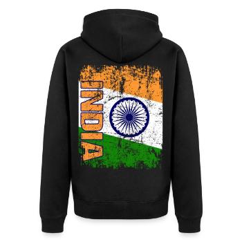 India - Unisex Premium Bio Zip Hoodie - Schwarz - Hinten - Nico (187cm)