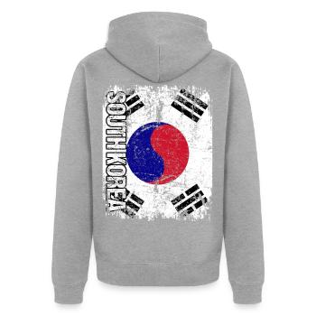 South Korea - Unisex Premium Bio Zip Hoodie - Grau meliert - Hinten - Nico (187cm)