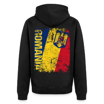 Romania Rumänien Flagge große Fahne Retro Vintage - Unisex Premium Bio Zip Hoodie - Schwarz - Hinten - Nico (187cm)