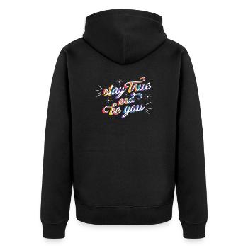 StayTrueAndBeYou - Veste à capuche bio Premium Unisexe - noir - Dos - Nico (187cm)