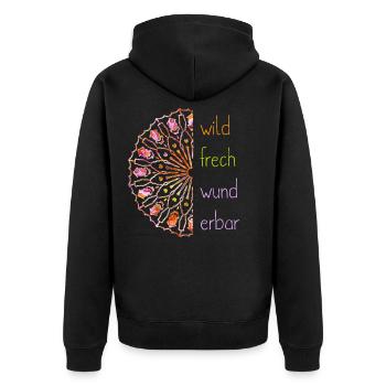 wild frech wunderbar - bunt Spruch Mandala Blume - Unisex Premium Bio Zip Hoodie - Schwarz - Hinten - Nico (187cm)