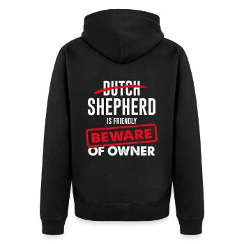 Dutch Shepherd is friendly - Beware Of Owner - Unisex Premium Bio Zip Hoodie - Schwarz - Hinten - Nico (187cm)